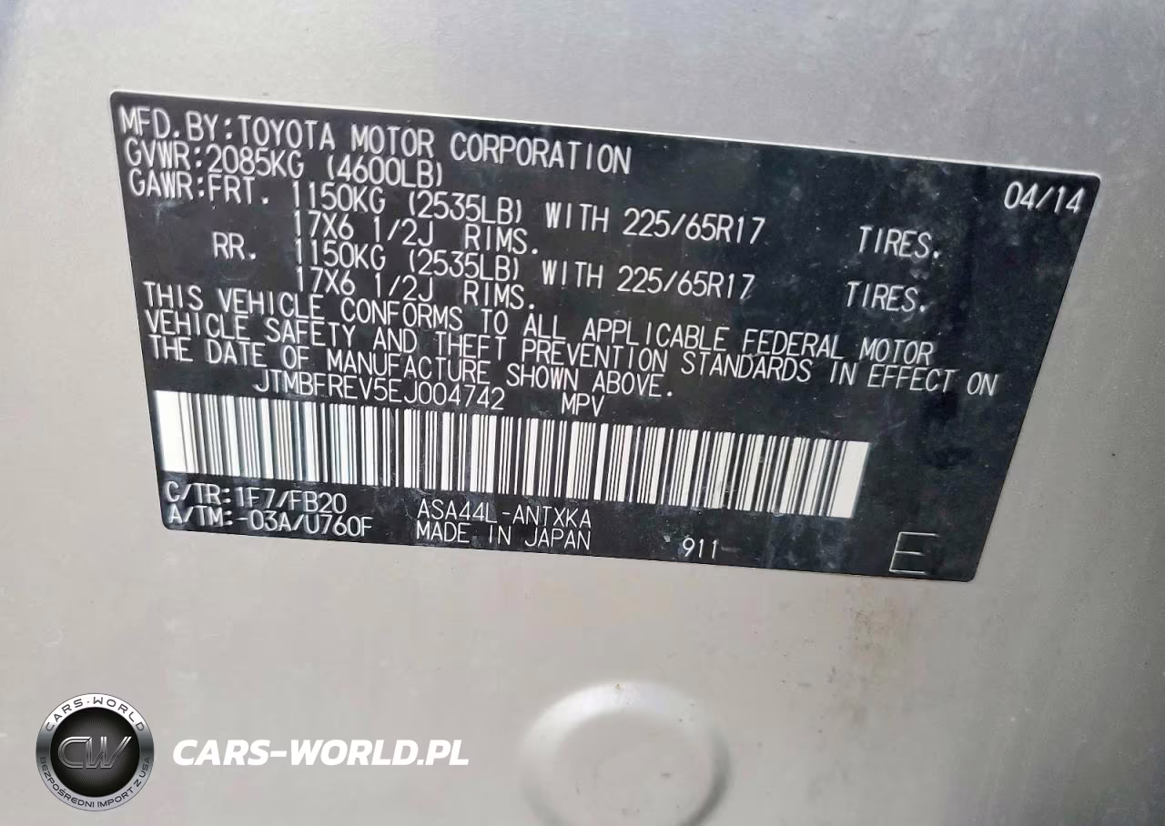 2014 Toyota Rav4 Le VIN:JTMBFREV5EJ004742 - 14
