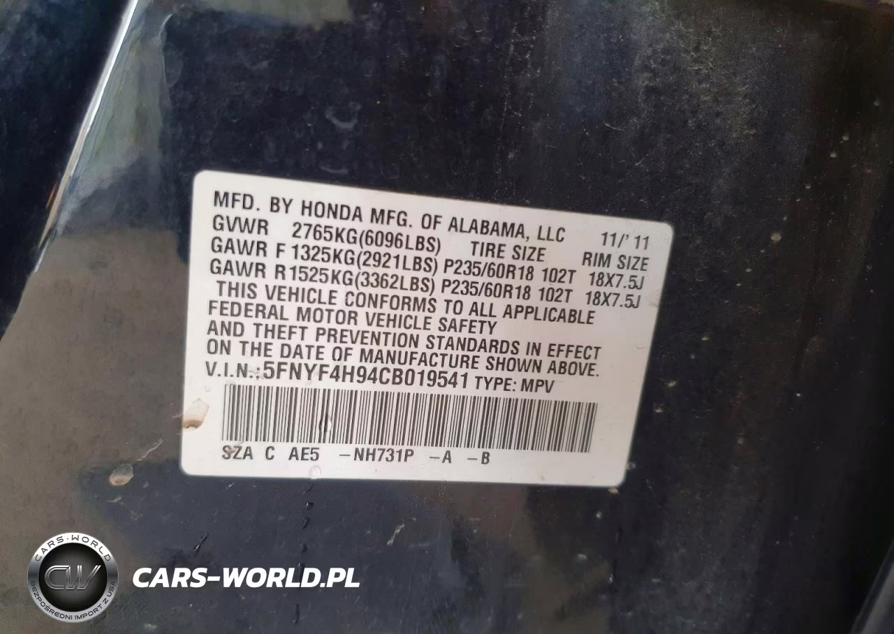 2012 Honda Pilot Touring VIN:5FNYF4H94CB019541 - 12