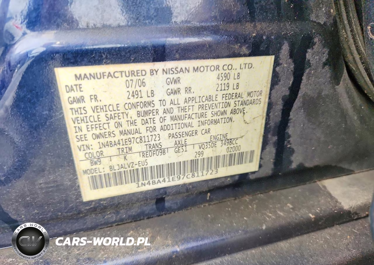 2007 Nissan Maxima 3.5 Se VIN:1N4BA41E97C811723 - 12