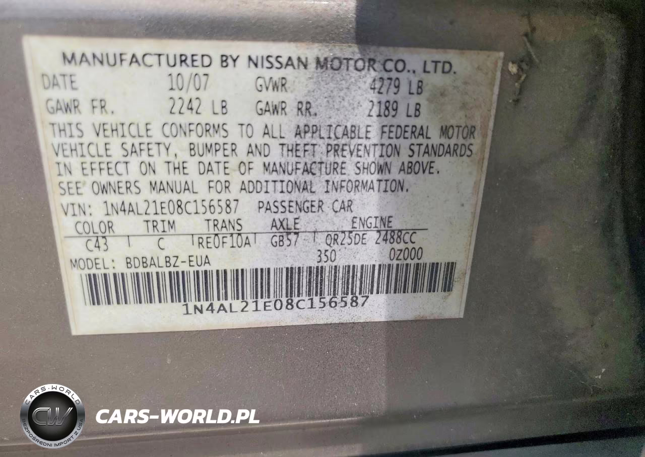 2008 Nissan Altima 2.5 VIN:1N4AL21E08C156587 - 12