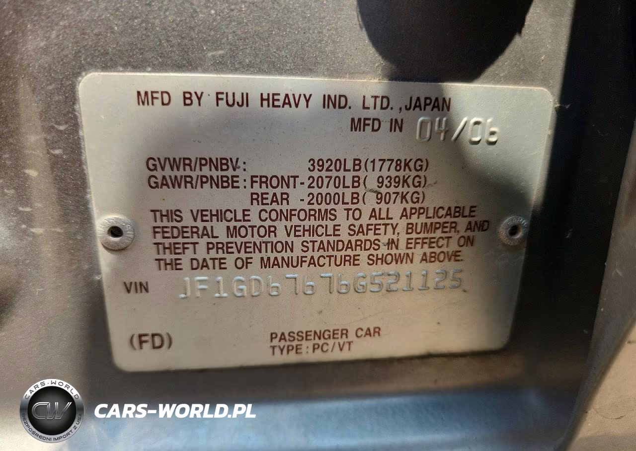 2006 Subaru Impreza 2.5I VIN:JF1GD67676G521125 - 12