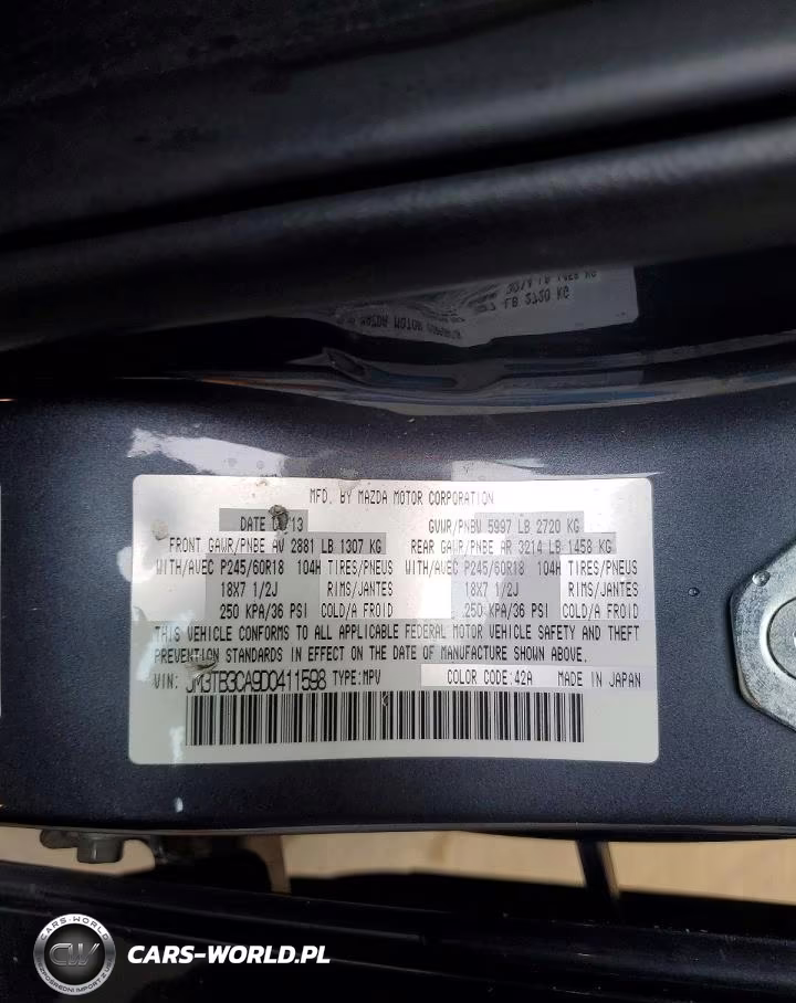 2013 Mazda Cx-9 Touring VIN:JM3TB3CA9D0411598 - 13