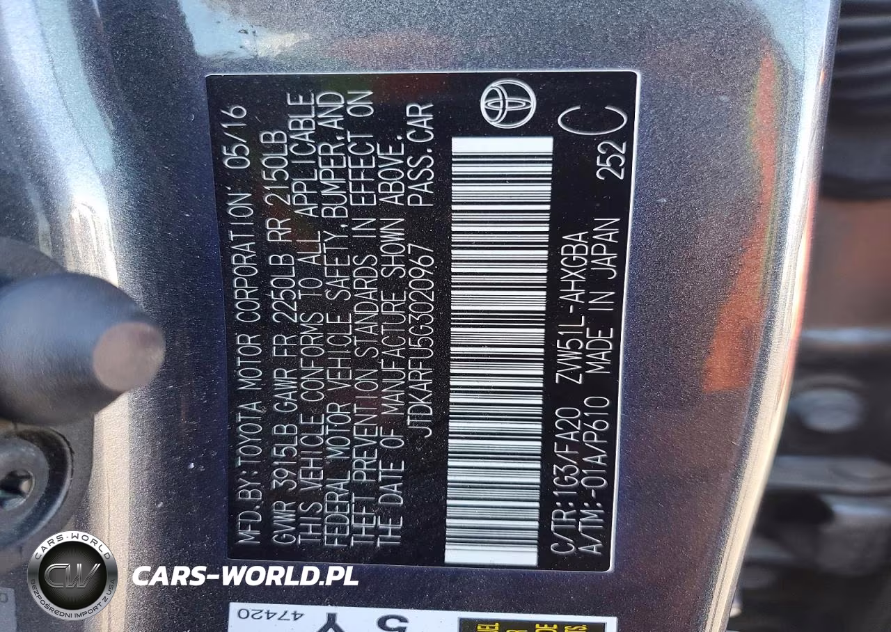 TOYOTA PRIUS VIN:JTDKARFU5G3020967 - 12