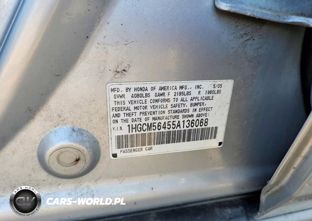 2005 Honda Accord Lx VIN:1HGCM56455A136068 - 12