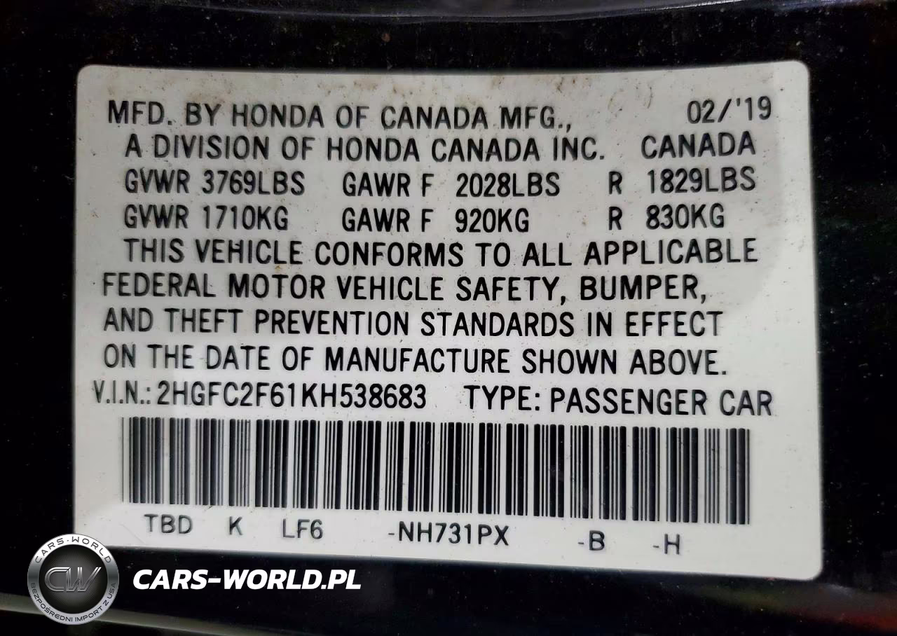 2019 Honda Civic Lx VIN:2HGFC2F61KH538683 - 12