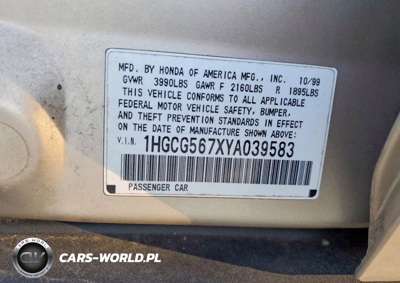 2000 Honda Accord Se VIN:1HGCG567XYA039583 - 12