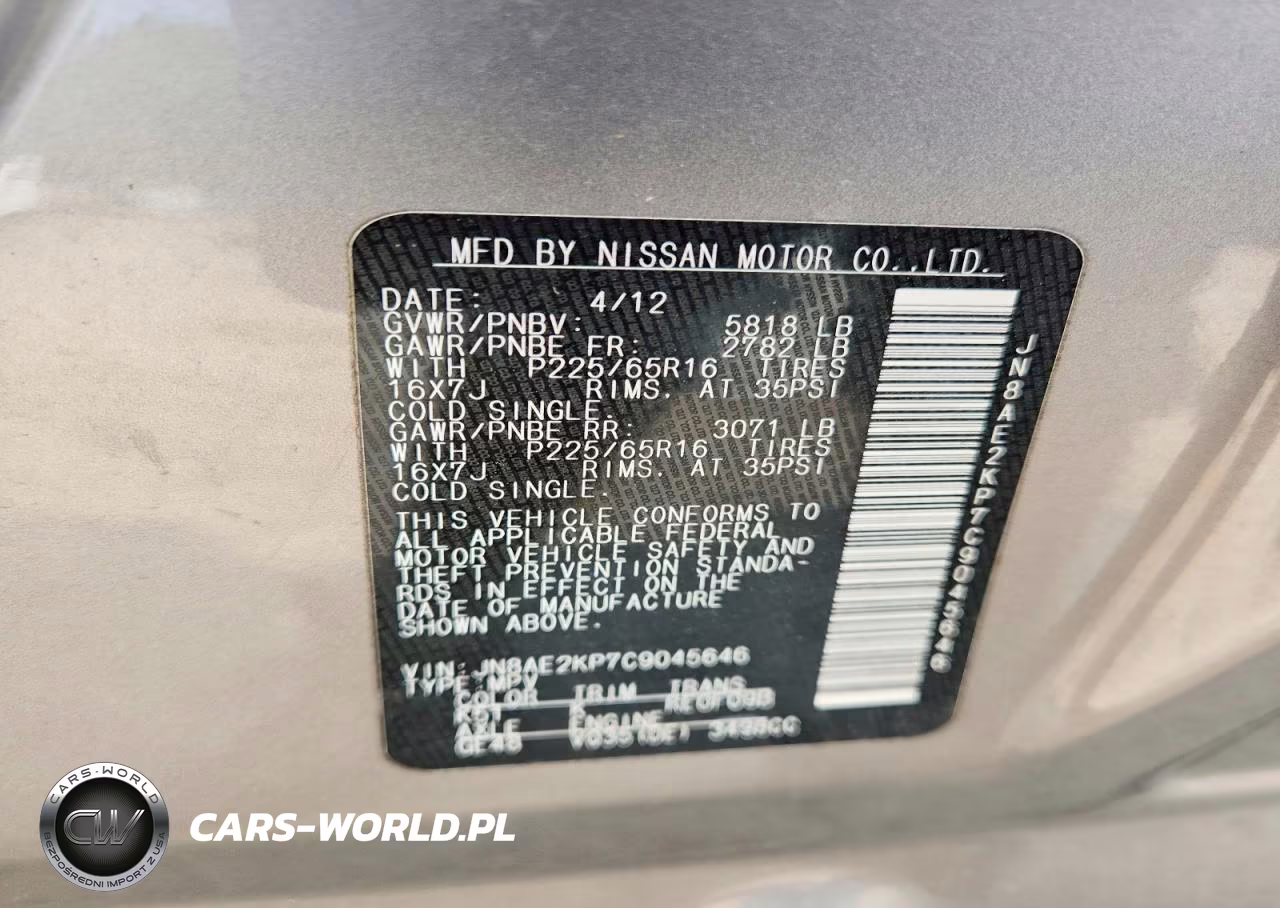 2012 Nissan Quest 3.5 S VIN:JN8AE2KP7C9045646 - 13