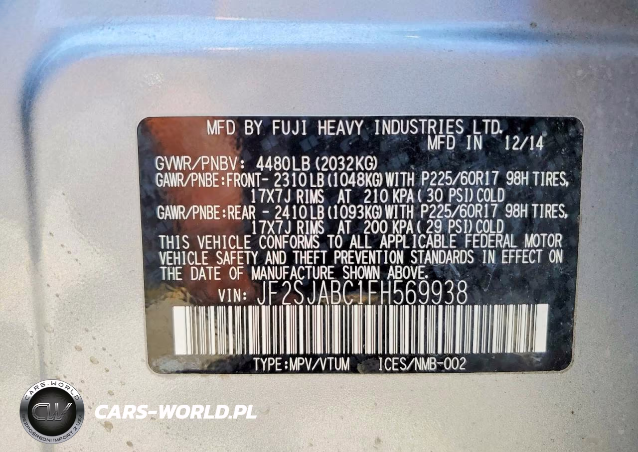 2015 Subaru Forester 2.5I VIN:JF2SJABC1FH569938 - 13