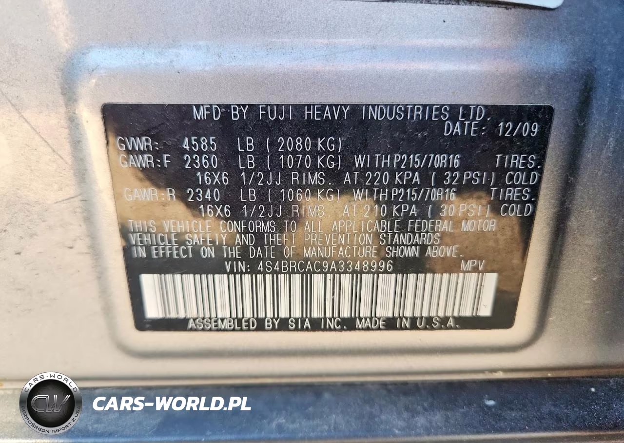 2010 Subaru Outback 2.5I VIN:4S4BRCAC9A3348996 - 12