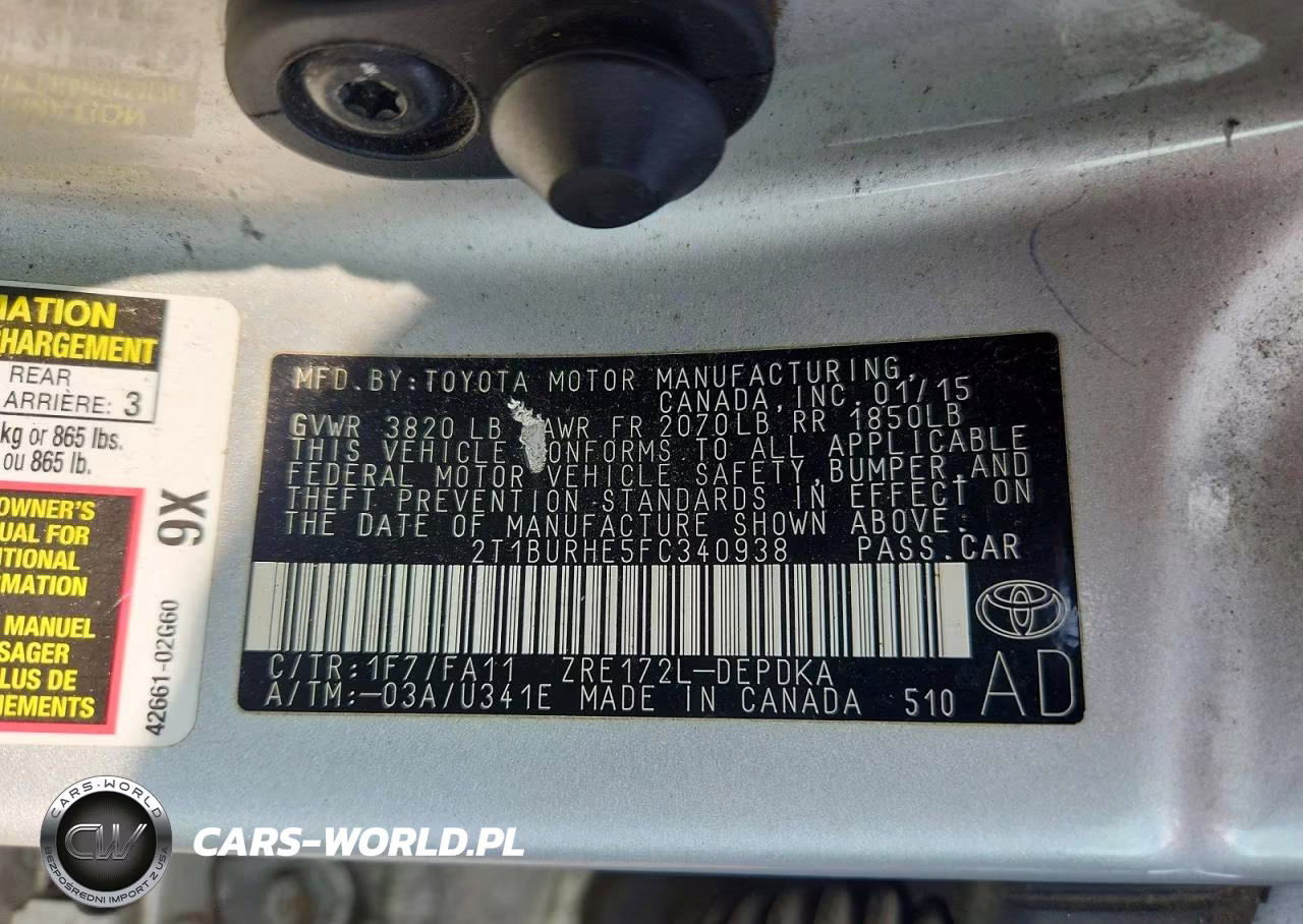 2015 Toyota Corolla L VIN:2T1BURHE5FC340938 - 12
