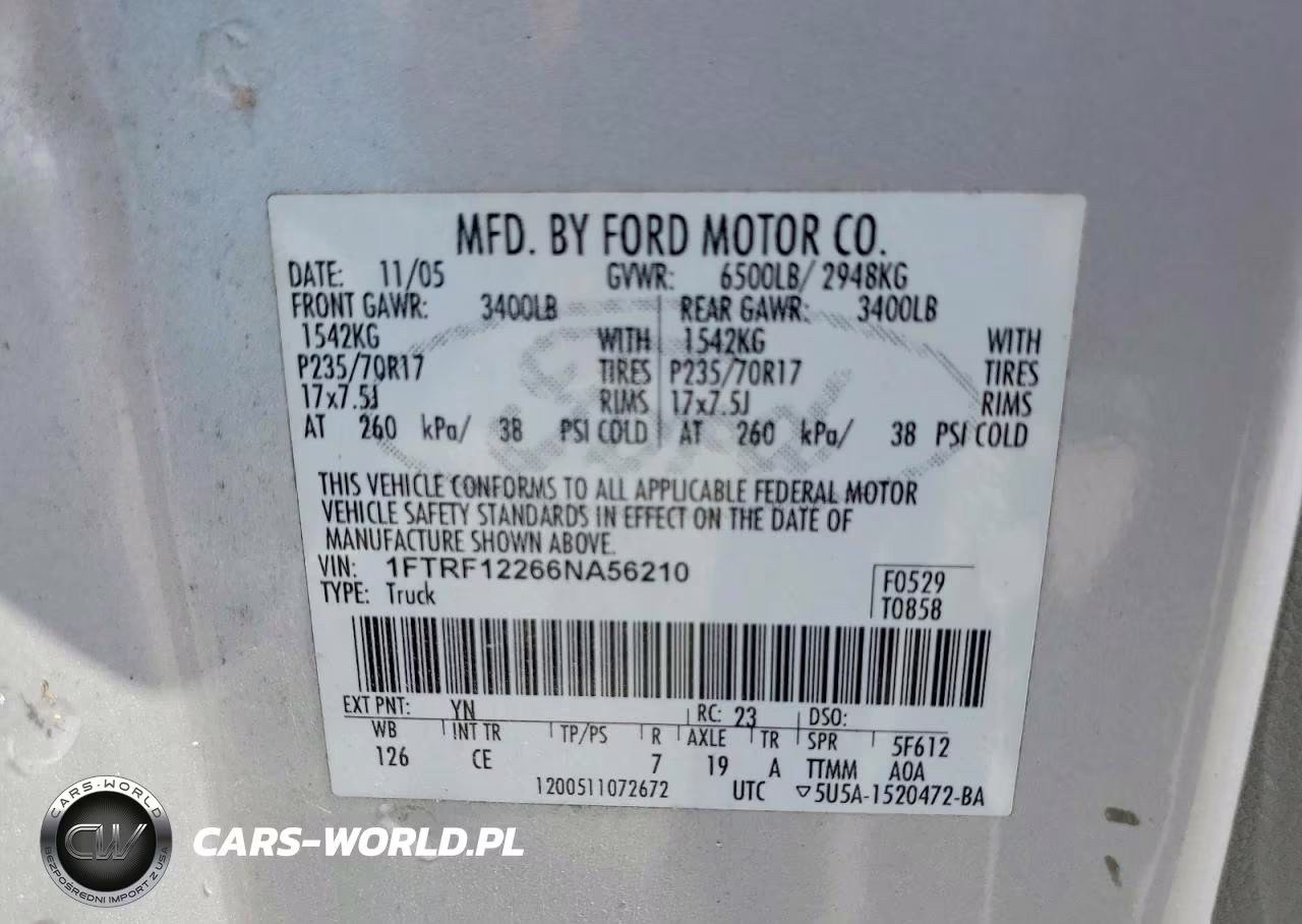 2006 Ford F150 VIN:1FTRF12266NA56210 - 12