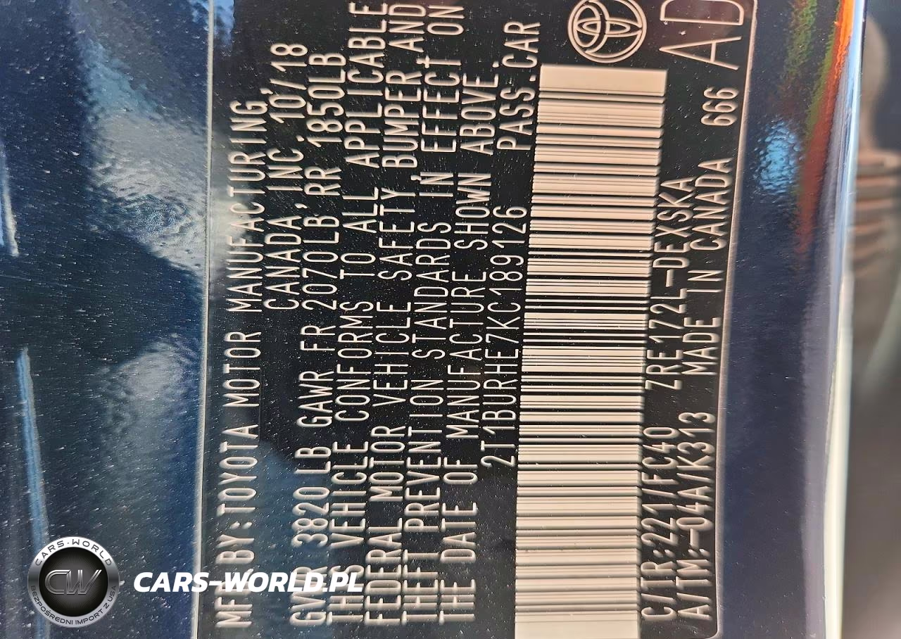 2019 Toyota Corolla L VIN:2T1BURHE7KC189126 - 12