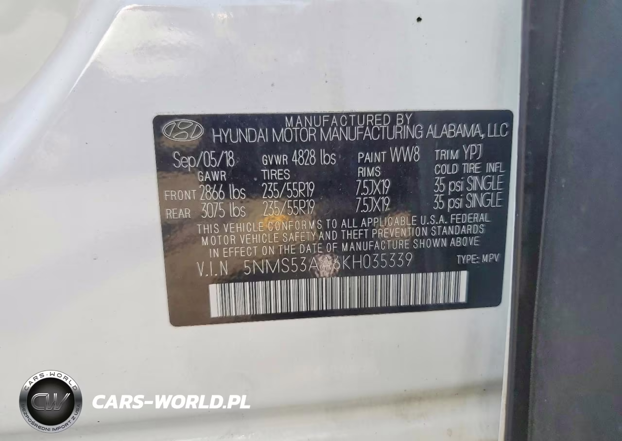 2019 Hyundai Santa Fe Ultimate 2.0T VIN:5NMS53AA6KH035339 - 12