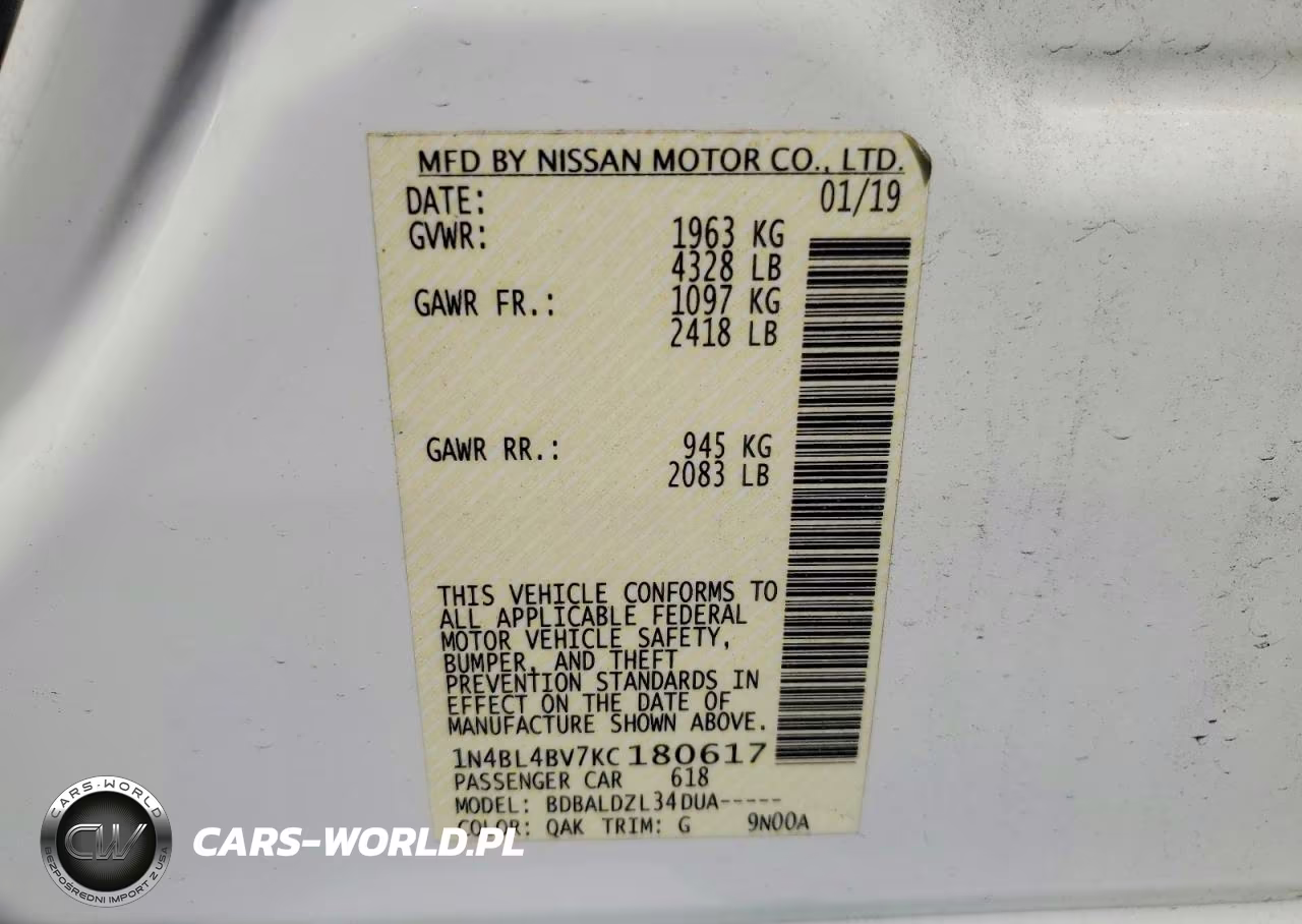 2019 Nissan Altima S VIN:1N4BL4BV7KC180617 - 12
