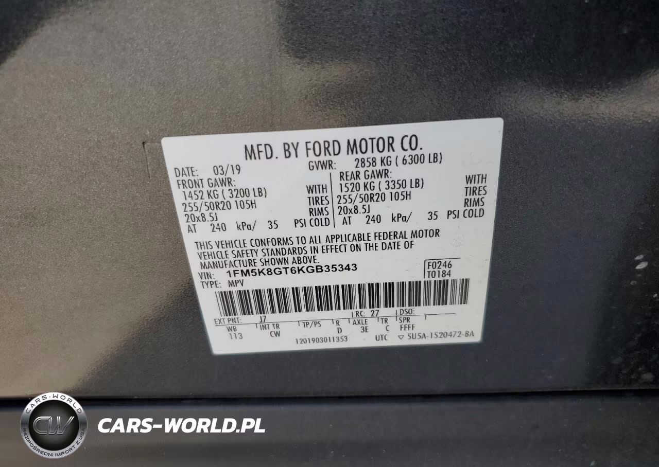 2019 Ford Explorer Sport VIN:1FM5K8GT6KGB35343 - 14