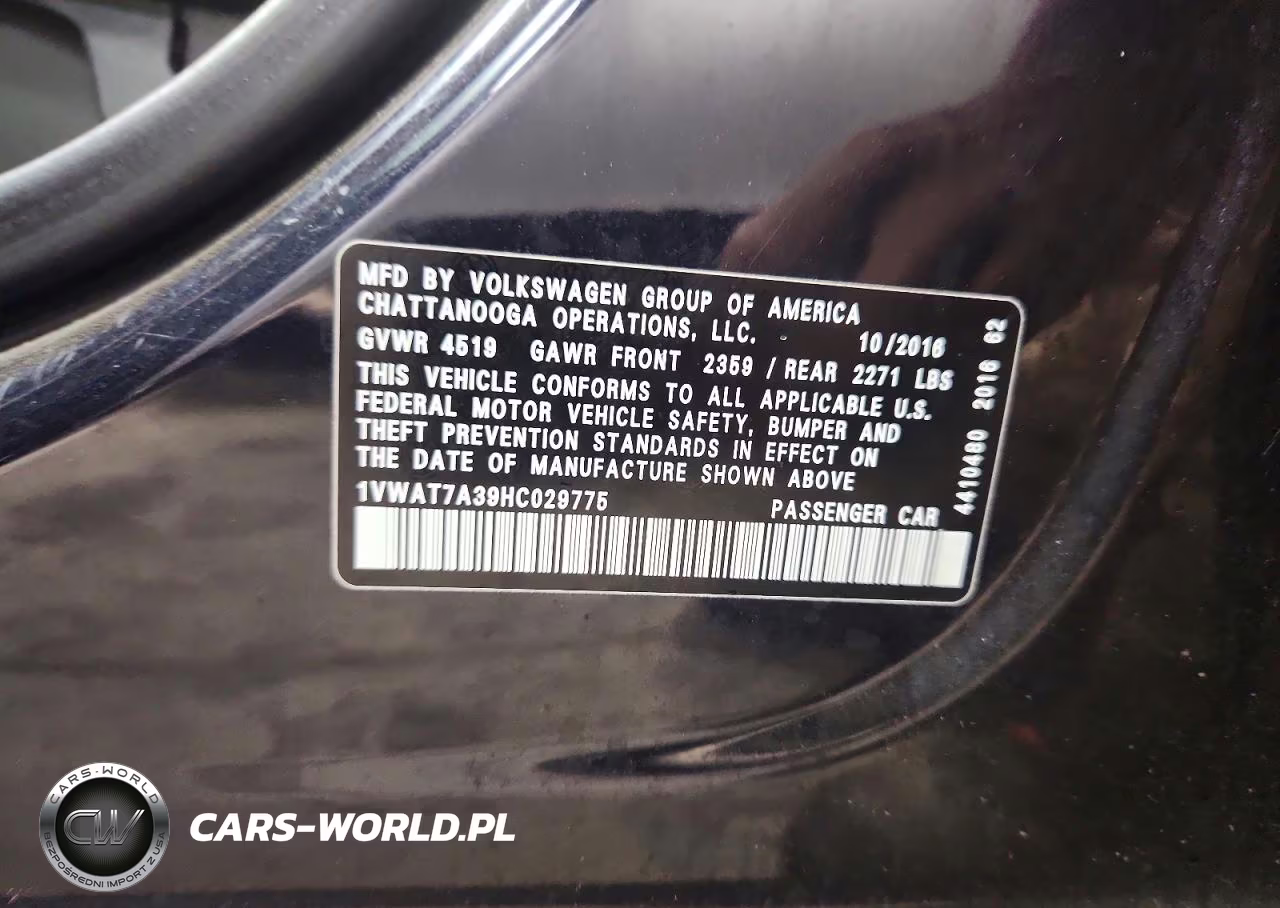 2017 Volkswagen Passat S VIN:1VWAT7A39HC029775 - 12