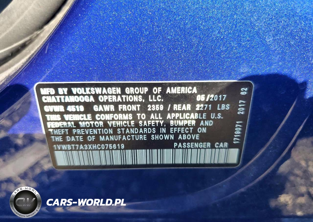 2017 Volkswagen Passat Se VIN:1VWBT7A3XHC075619 - 12