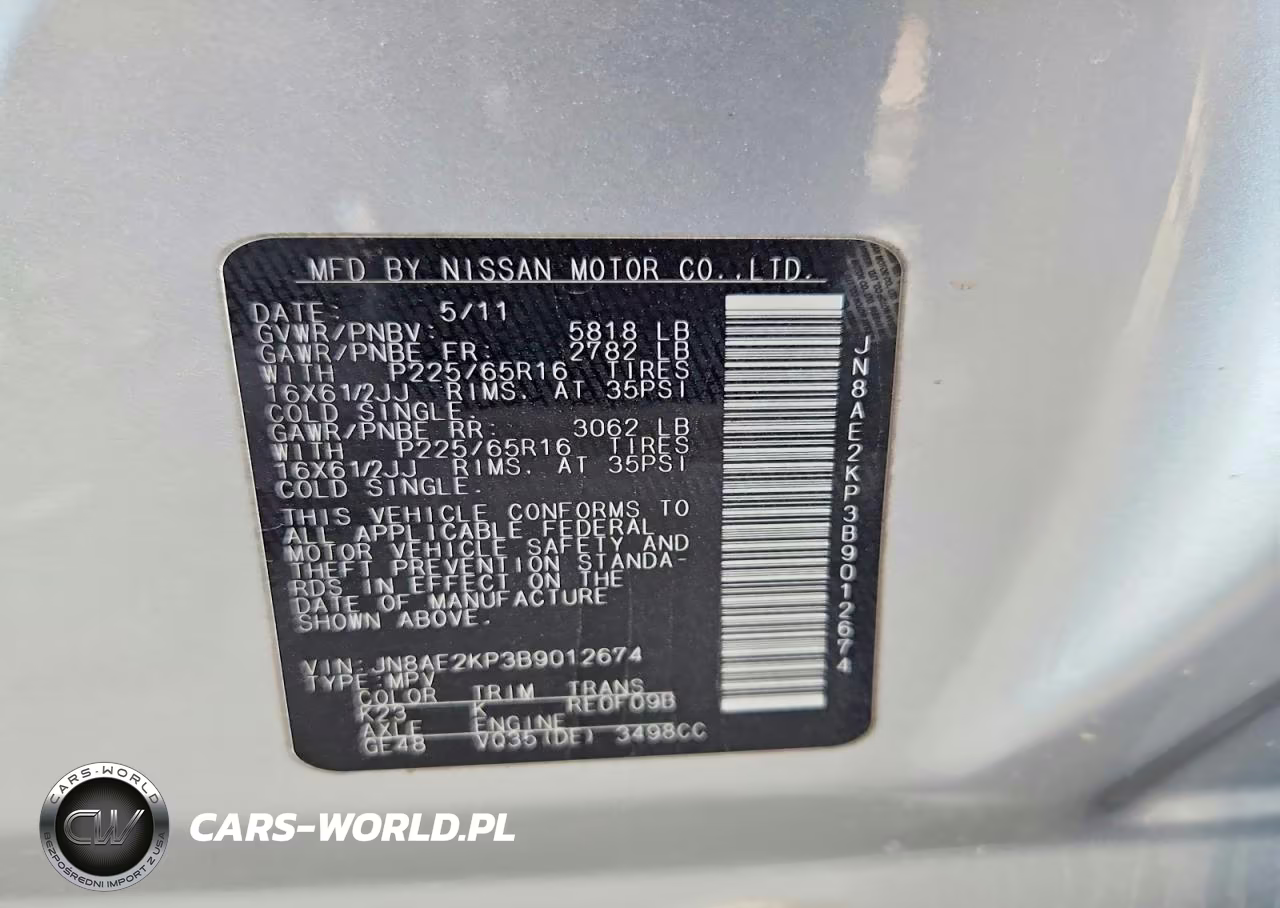 2011 Nissan Quest 3.5 S VIN:JN8AE2KP3B9012674 - 14