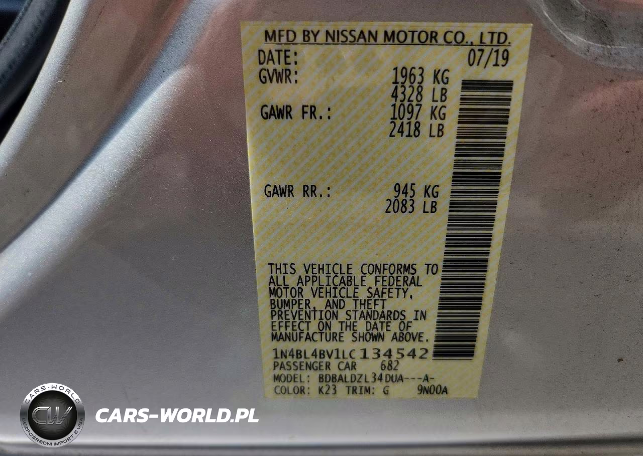 2020 Nissan Altima S VIN:1N4BL4BV1LC134542 - 12
