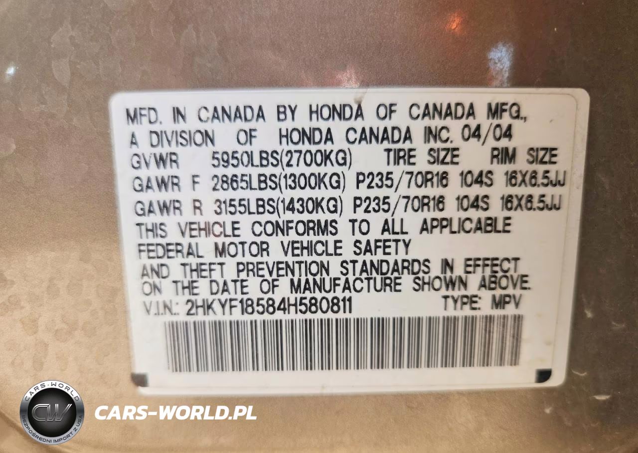 2004 Honda Pilot Exl VIN:2HKYF18584H580811 - 13