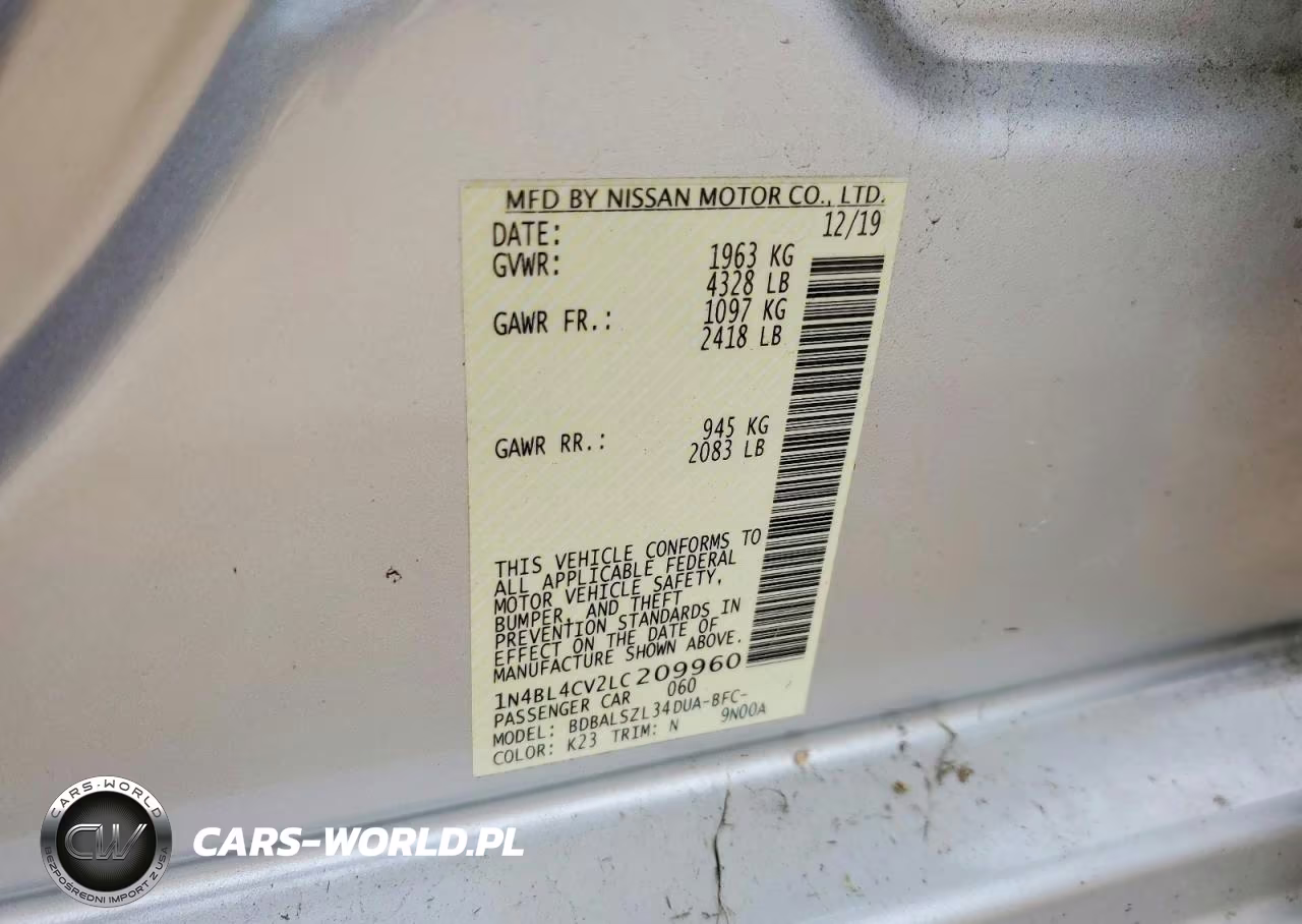 2020 Nissan Altima Sr VIN:1N4BL4CV2LC209960 - 12