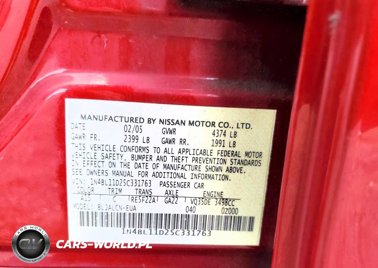 2005 Nissan Altima 3.5 Se VIN:1N4BL11D25C331763 - 12
