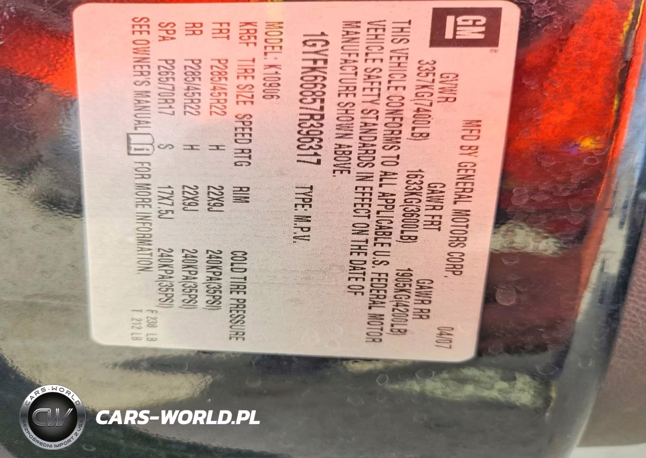 2007 Cadillac Escalade Esv VIN:1GYFK66857R396317 - 13
