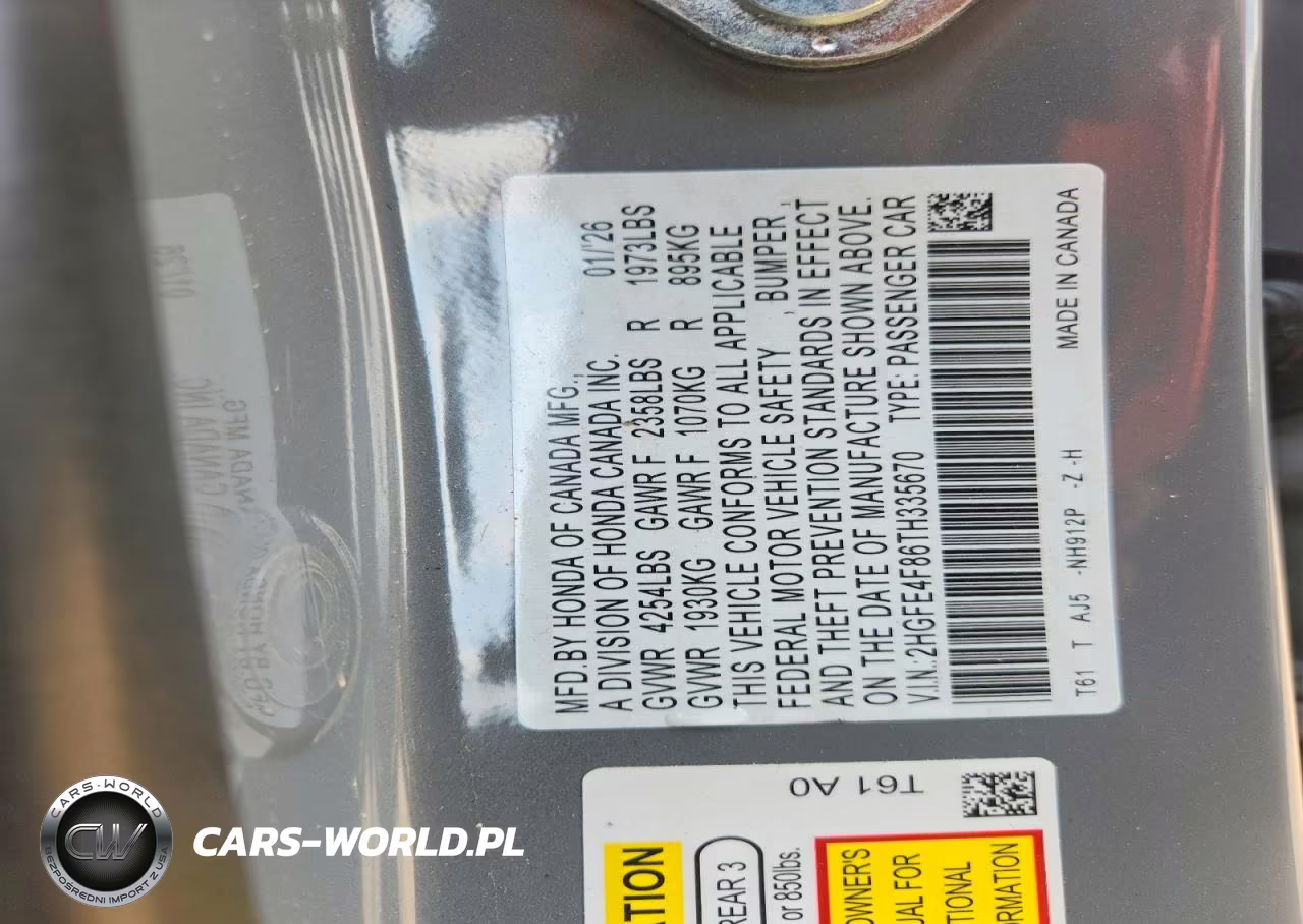 2026 Honda Civic Sport VIN:2HGFE4F86TH335670 - 12