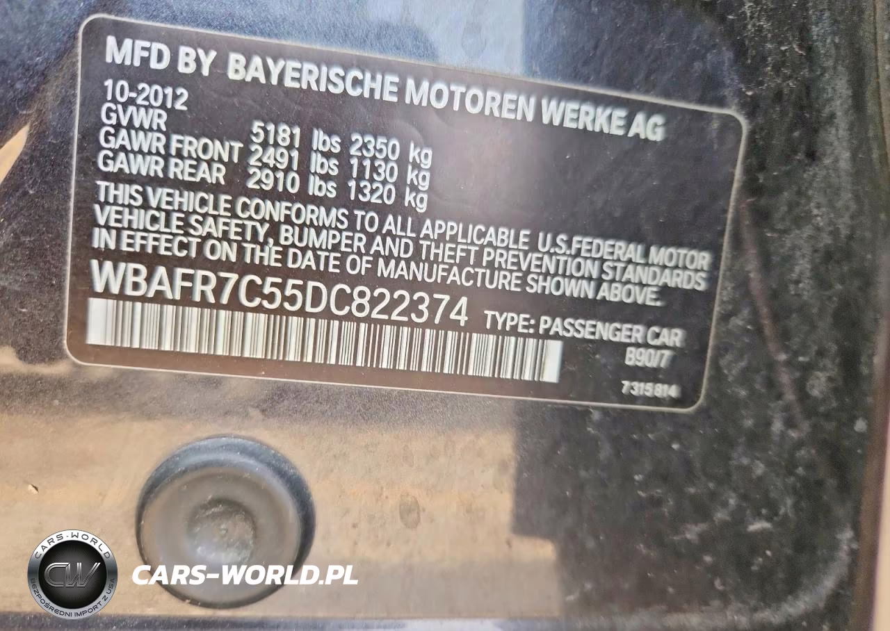2013 BMW 535 I VIN:WBAFR7C55DC822374 - 12