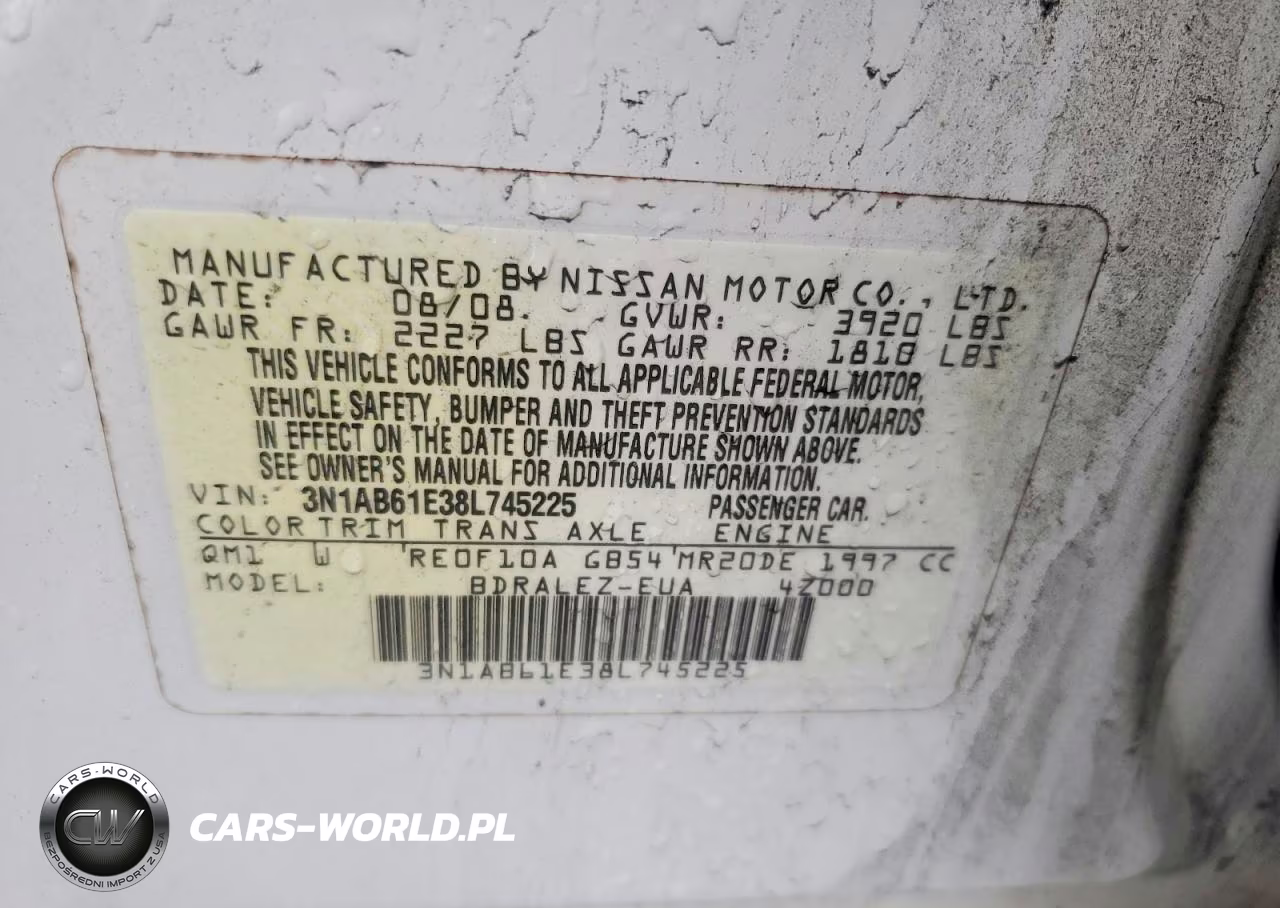 2008 Nissan Sentra 2.0 VIN:3N1AB61E38L745225 - 12