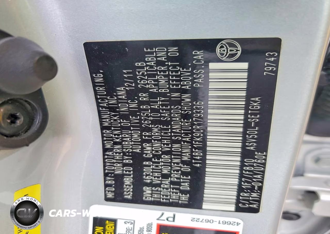 2012 Toyota Camry Xle VIN:4T4BF1FK9CR179336 - 12