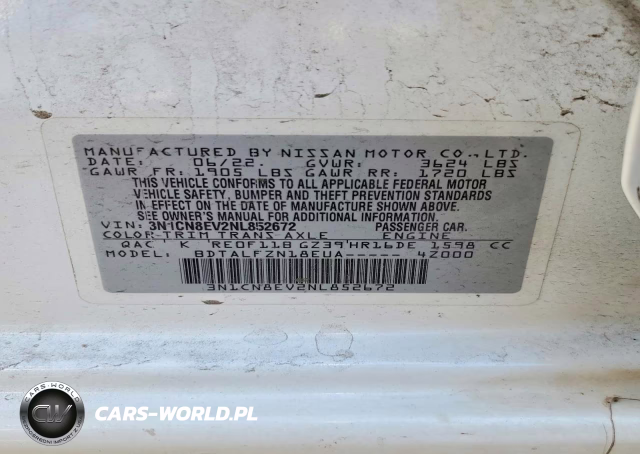 2022 Nissan Versa Sv VIN:3N1CN8EV2NL852672 - 13