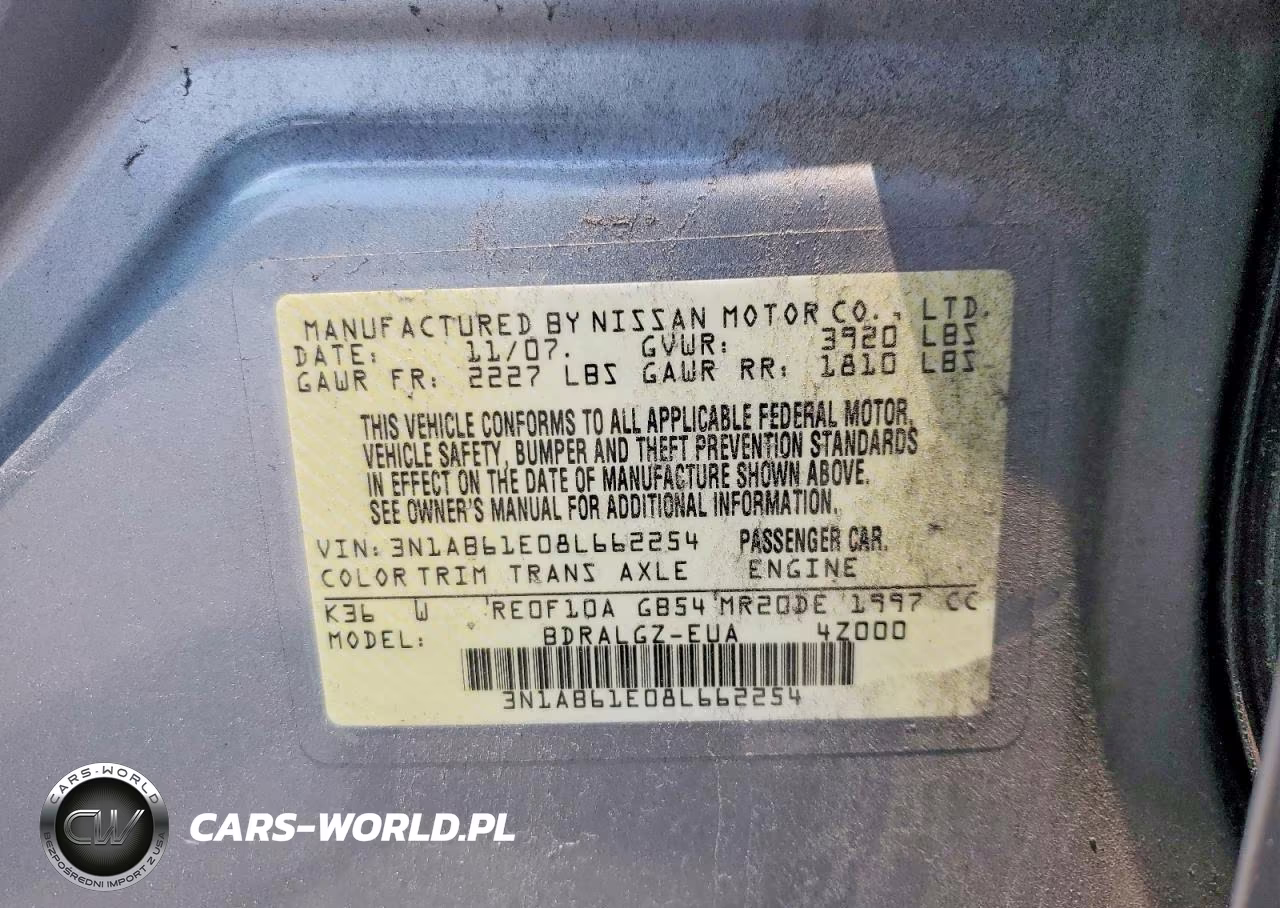 2008 Nissan Sentra 2.0 VIN:3N1AB61E08L662254 - 12