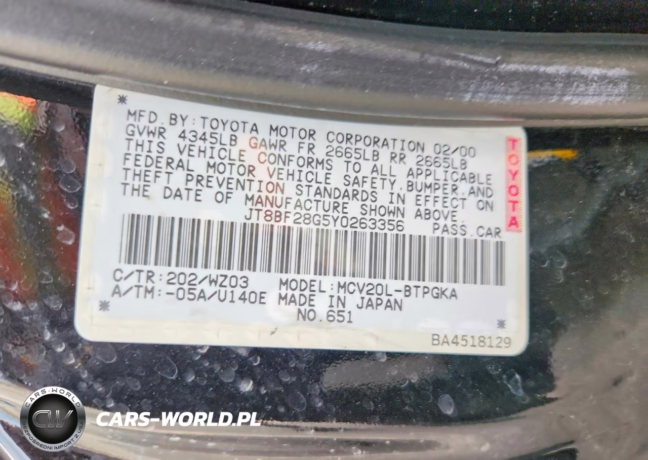 2000 Lexus Es 300 VIN:JT8BF28G5Y0263356 - 12