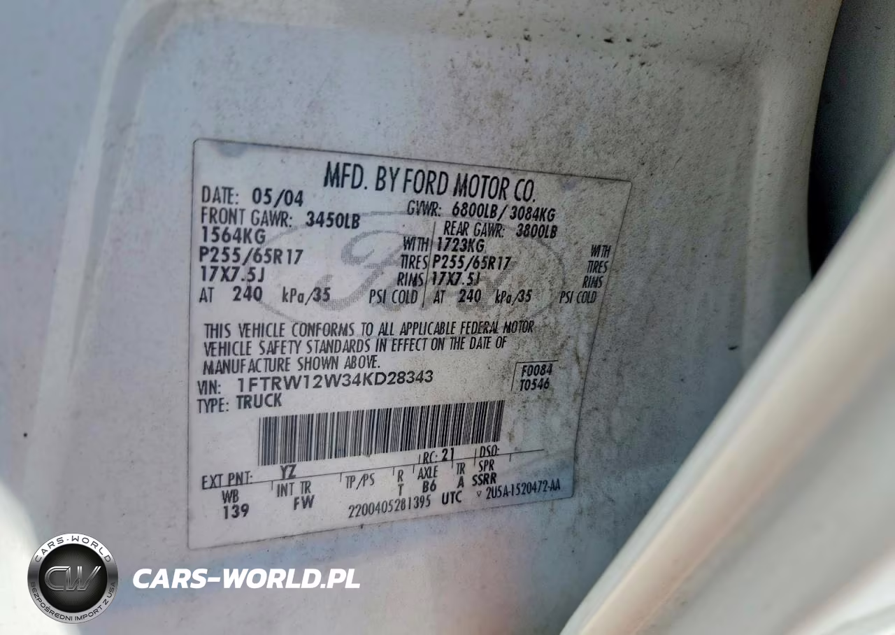 2004 Ford F150 Supercrew VIN:1FTRW12W34KD28343 - 12