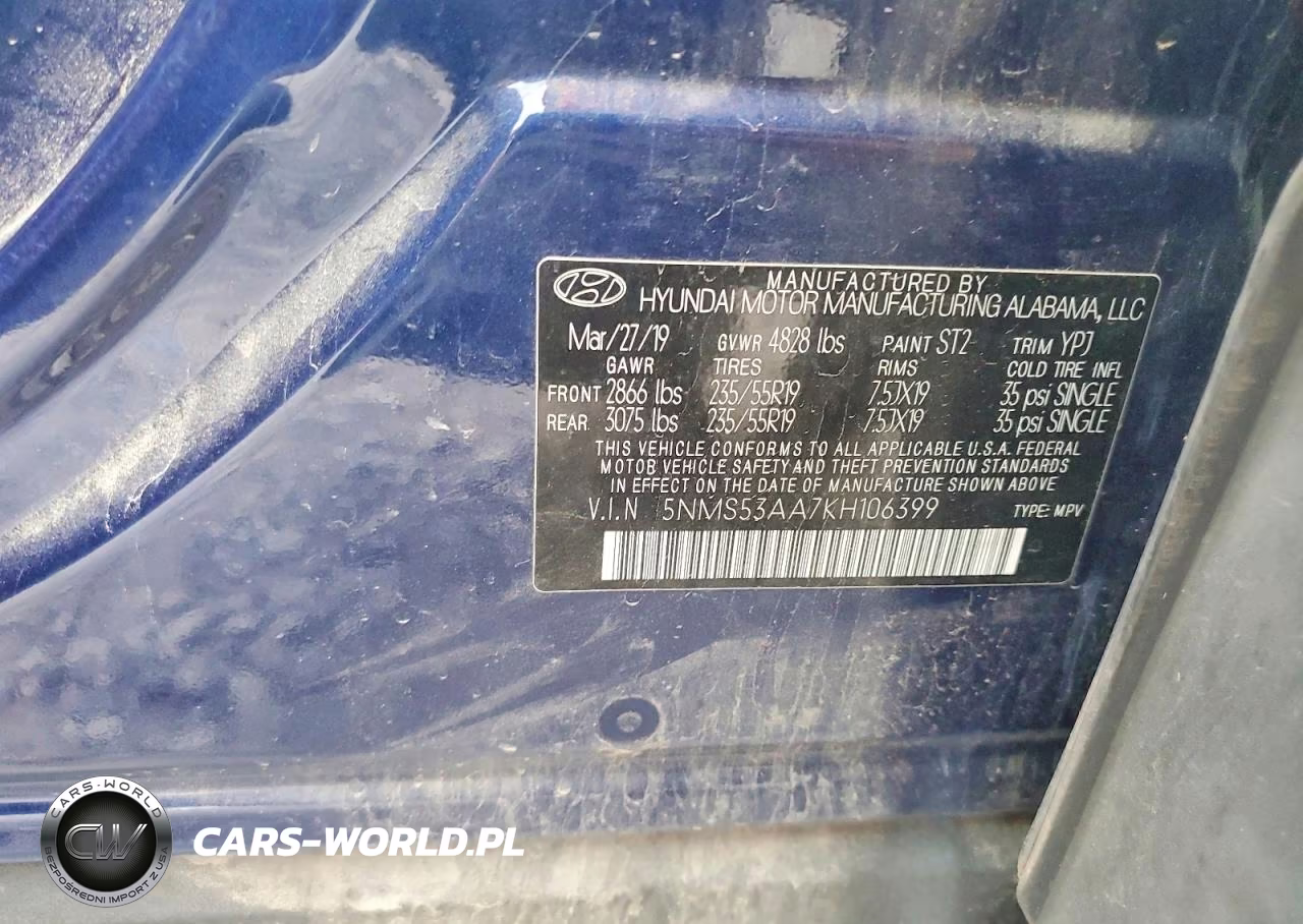 2019 Hyundai Santa Fe Ultimate 2.0T VIN:5NMS53AA7KH106399 - 13