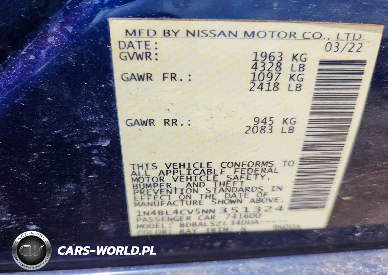 2022 Nissan Altima Sr VIN:1N4BL4CV5NN351324 - 12