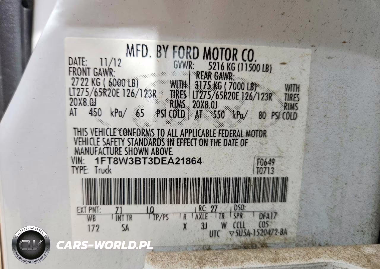 2013 Ford F350 Super Duty VIN:1FT8W3BT3DEA21864 - 12