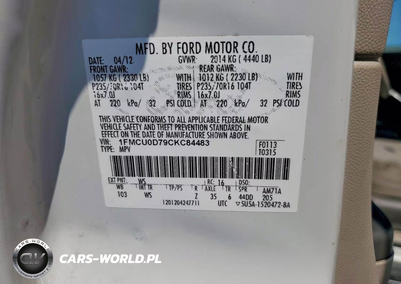 2012 Ford Escape Xlt VIN:1FMCU0D79CKC84483 - 13