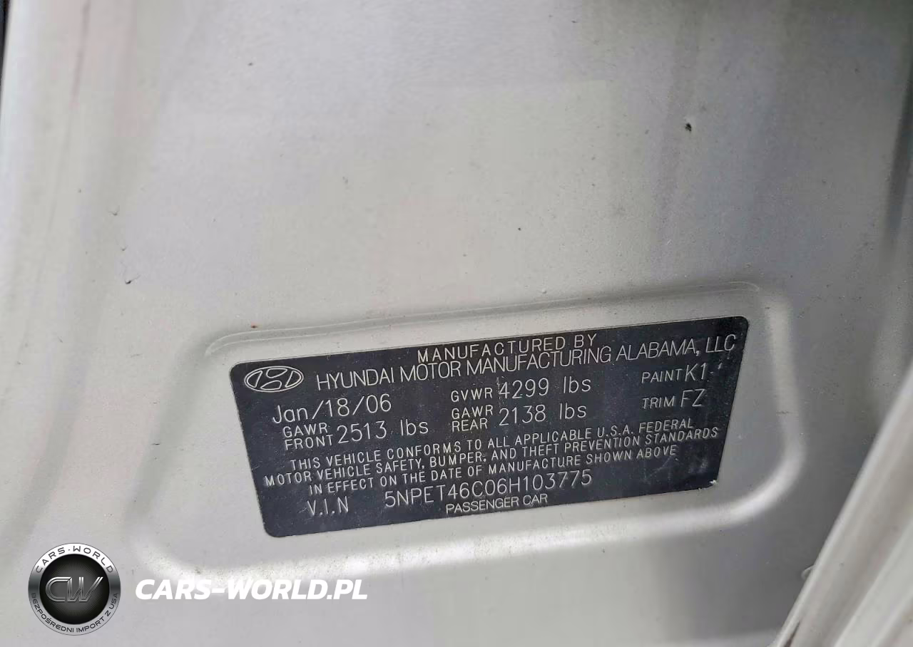 2006 Hyundai Sonata Gl VIN:5NPET46C06H103775 - 12