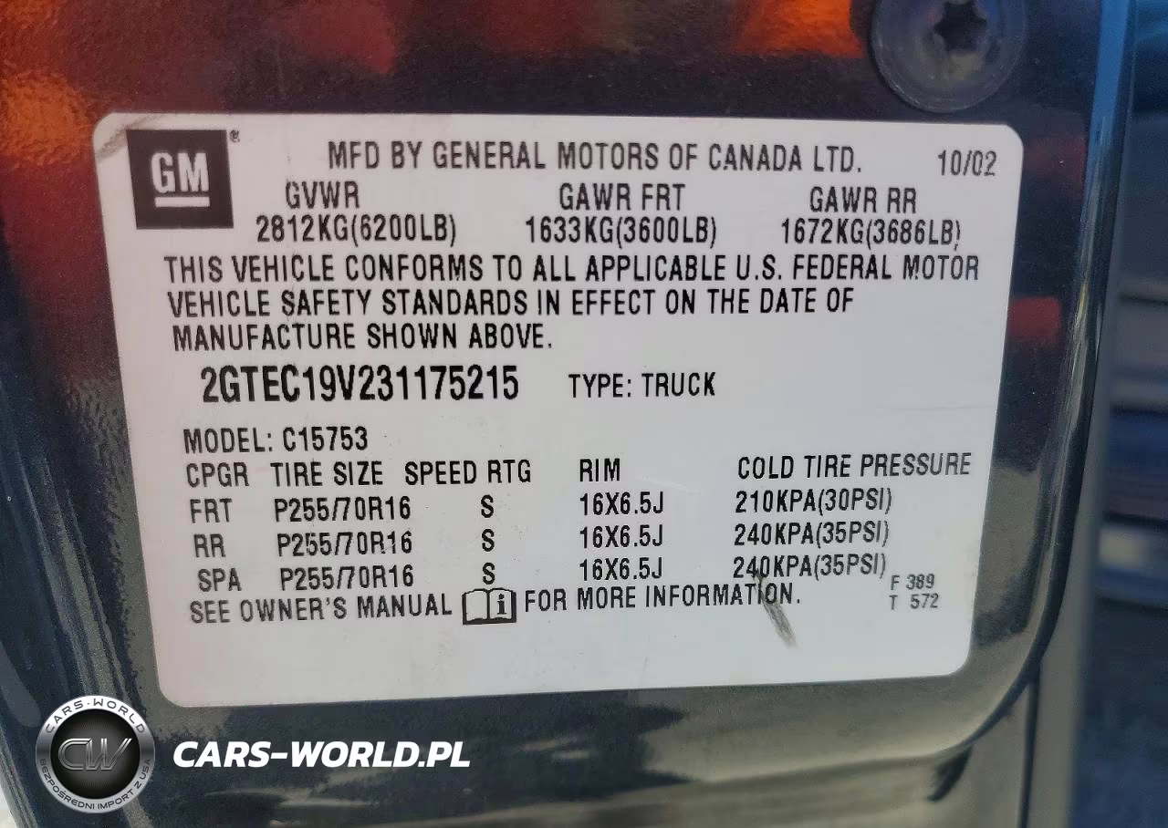 2003 GMC New Sierra C1500 VIN:2GTEC19V231175215 - 12