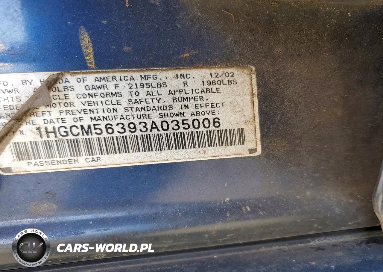 2003 Honda Accord Ex VIN:1HGCM56393A035006 - 12