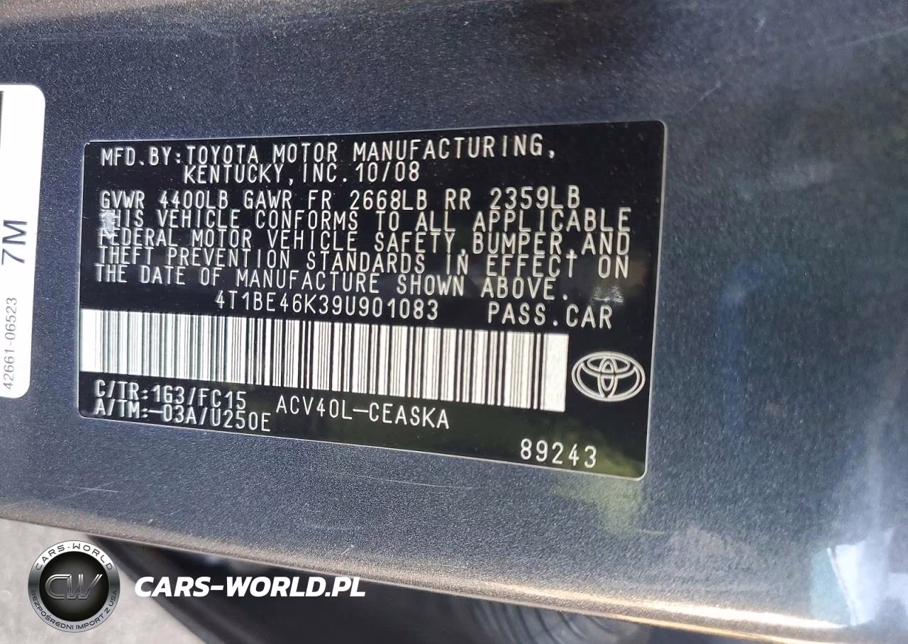 2009 Toyota Camry Se VIN:4T1BE46K39U901083 - 13