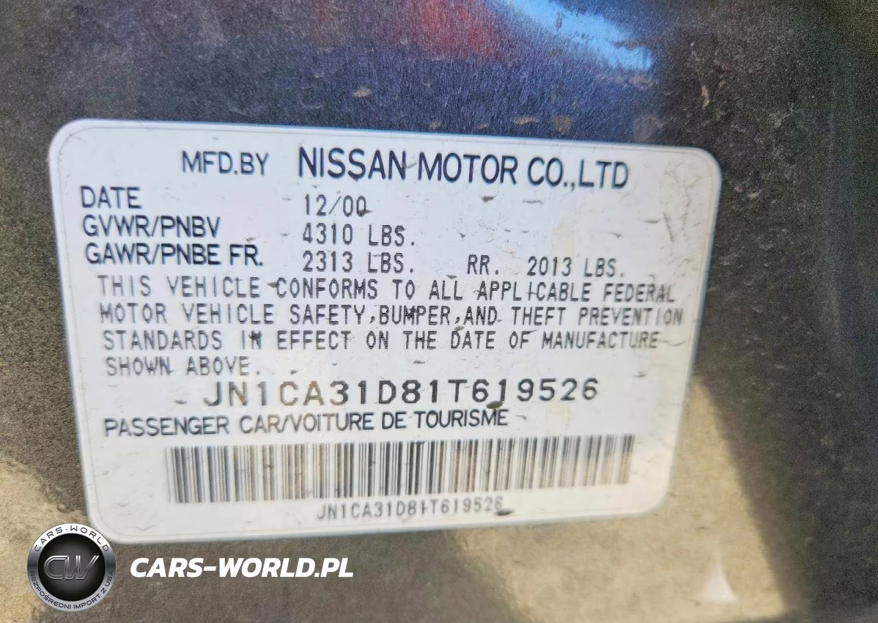 2001 Nissan Maxima Gxe VIN:JN1CA31D81T619526 - 12