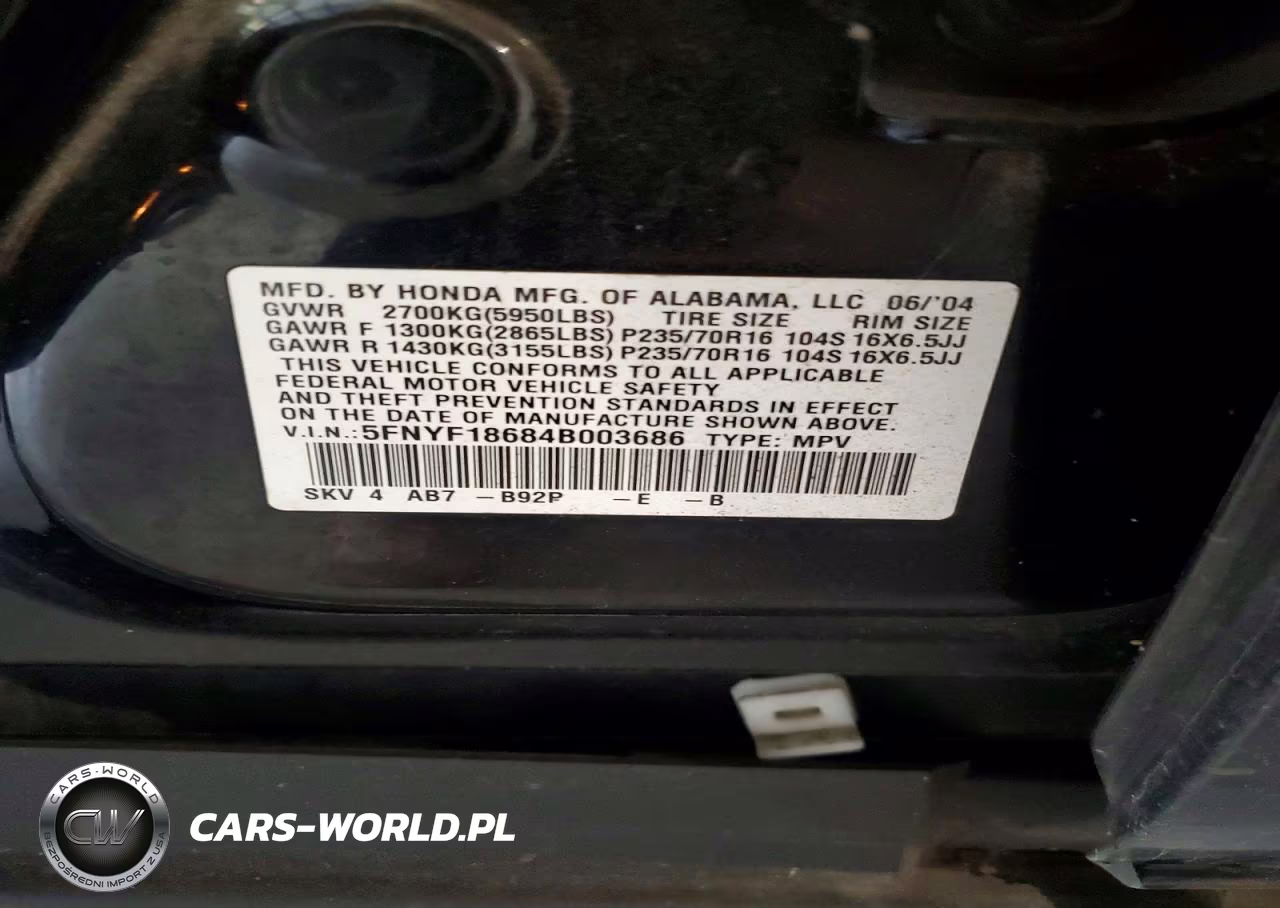 2004 Honda Pilot Exl VIN:5FNYF18684B003686 - 13