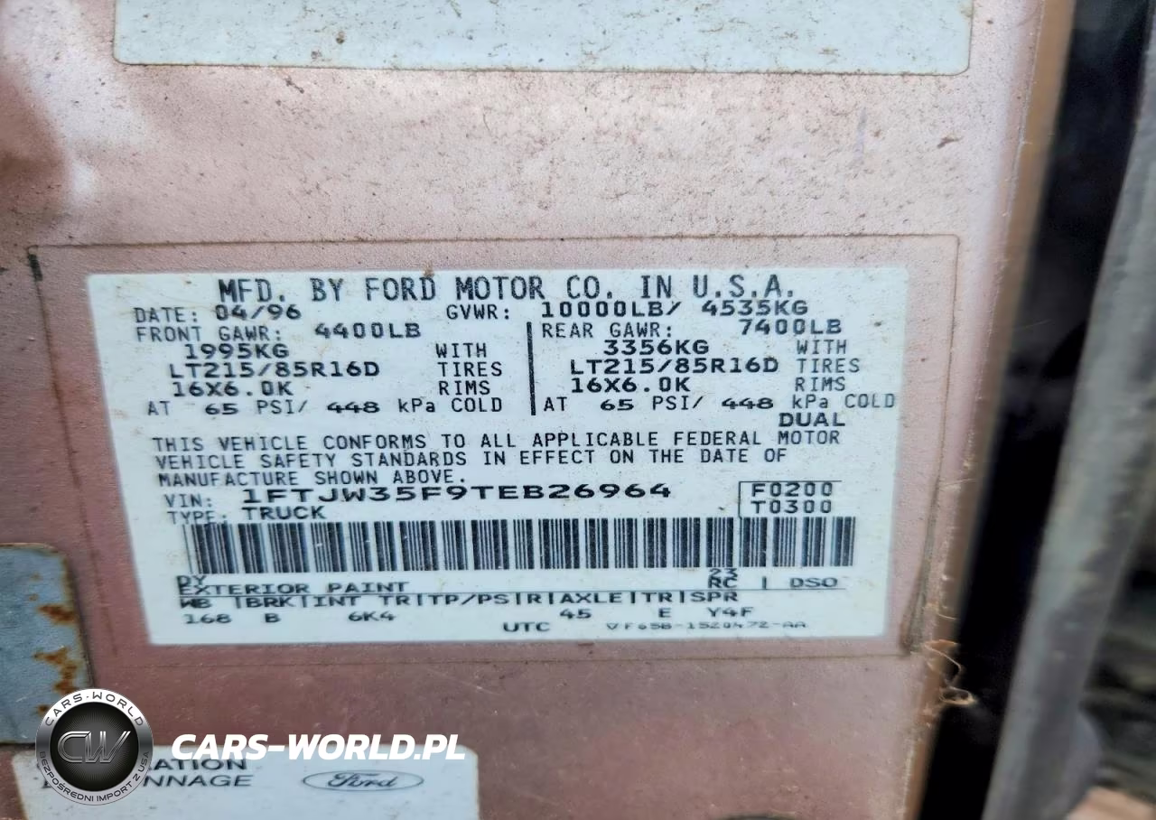 1996 Ford F350 VIN:1FTJW35F9TEB26964 - 13