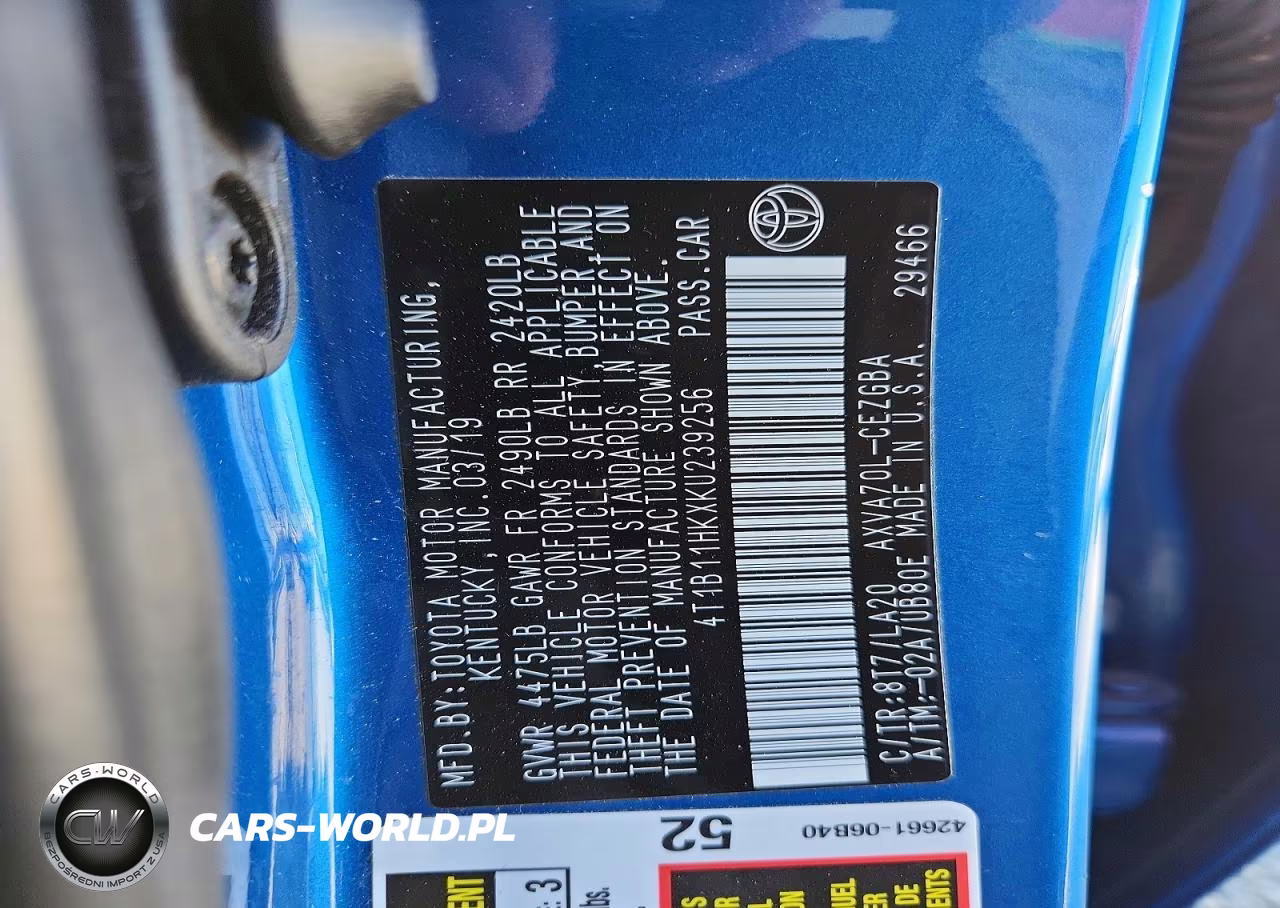 2019 Toyota Camry Xle VIN:4T1B11HKXKU239256 - 12