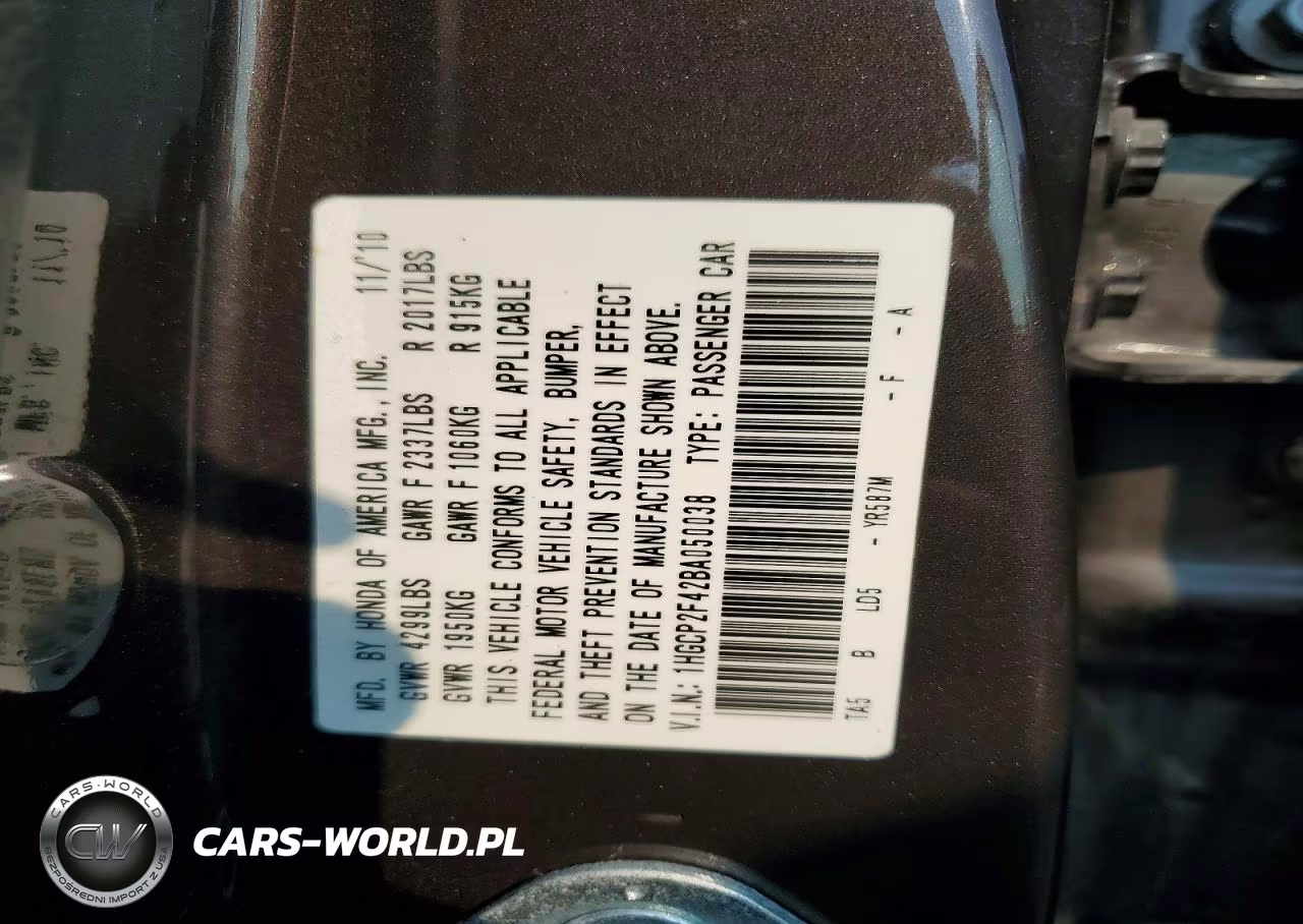 2011 Honda Accord Lxp VIN:1HGCP2F42BA050038 - 12