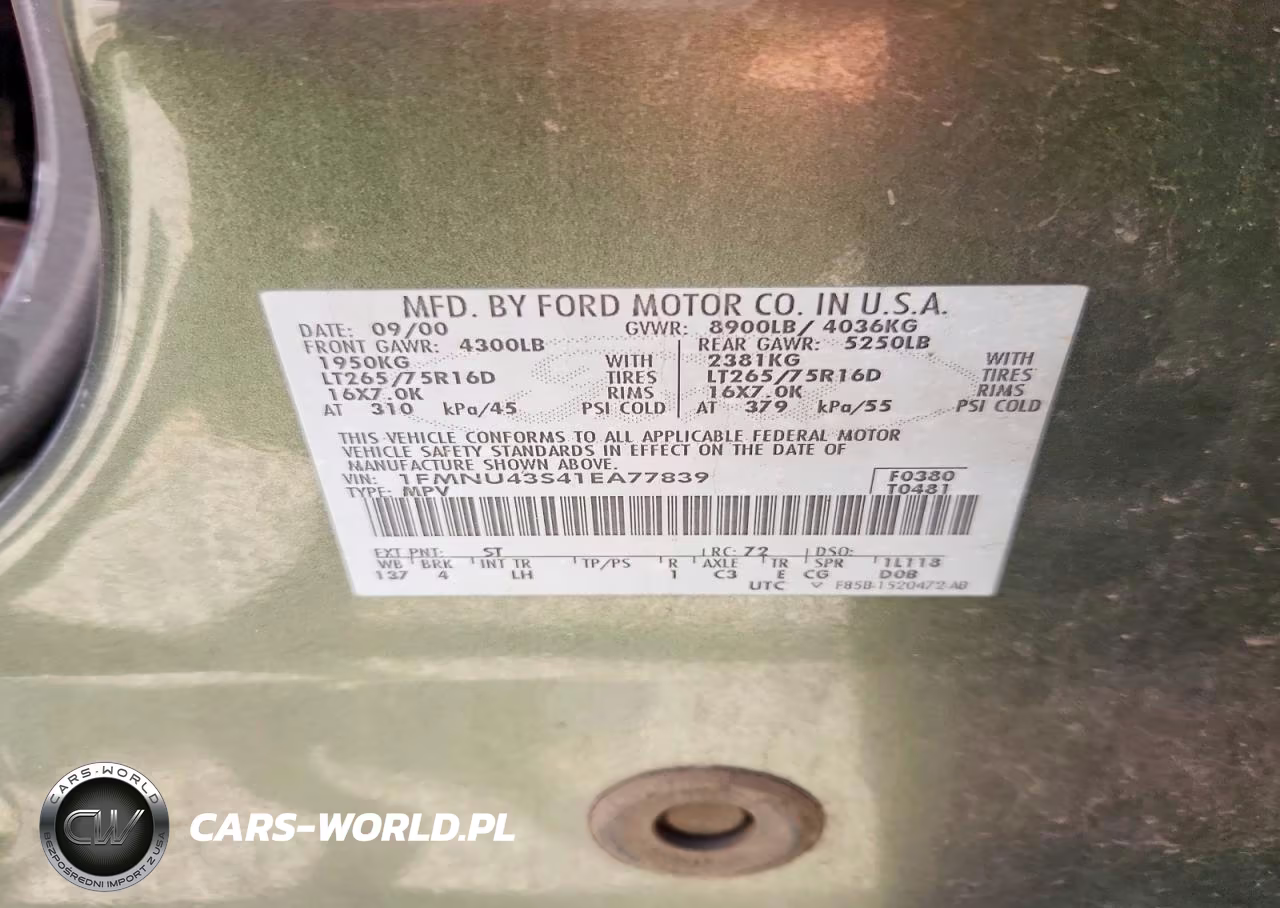 2001 Ford Excursion Limited VIN:1FMNU43S41EA77839 - 13