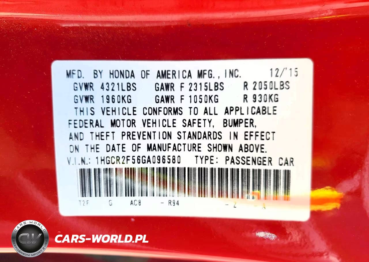2016 Honda Accord Sport VIN:1HGCR2F56GA096580 - 12